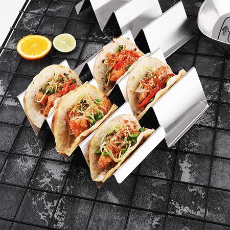 Set of 4 Stainless Steel Oven Pan Style Taco Holders