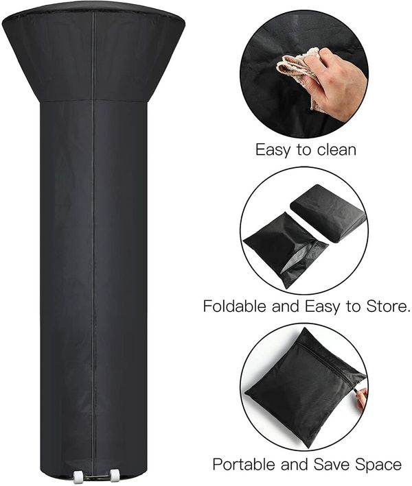 210D Patio Heater Cover, Standup Outdoor Round Heater Covers with Storage Bag, Oxford Fabric Windproof & Waterproof Heater Covers with Zipper and Drawstring, 89.5'' H x 33.5" D x 19.5" B, Black