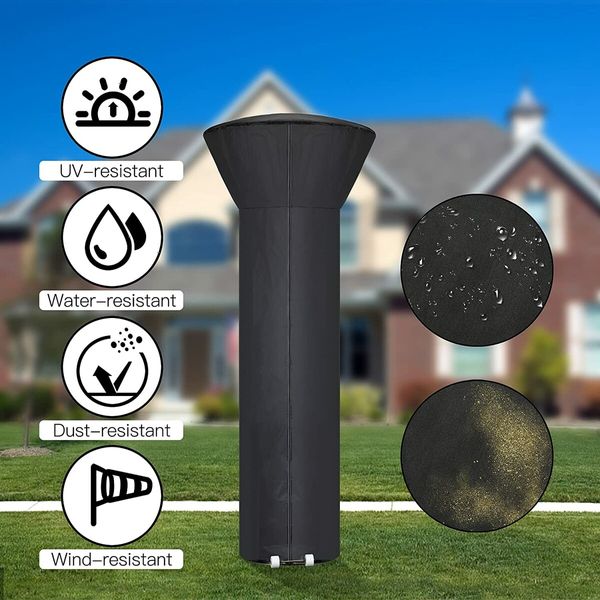 210D Patio Heater Cover, Standup Outdoor Round Heater Covers with Storage Bag, Oxford Fabric Windproof & Waterproof Heater Covers with Zipper and Drawstring, 89.5'' H x 33.5" D x 19.5" B, Black