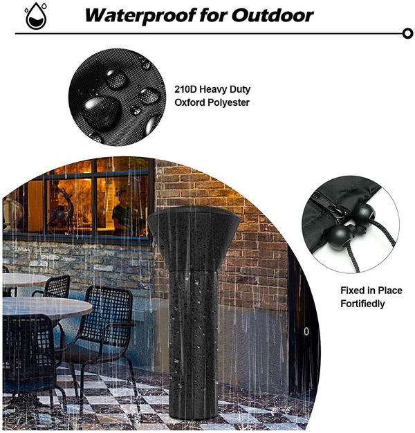 210D Patio Heater Cover, Standup Outdoor Round Heater Covers with Storage Bag, Oxford Fabric Windproof & Waterproof Heater Covers with Zipper and Drawstring, 89'' H x 33" D x 19" B, Black