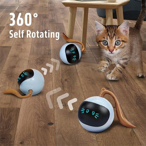 Cat Toys 360 Self-Rolling Ball Interactive Toys Cat Wand USB Charging Toys Hunting Exercise