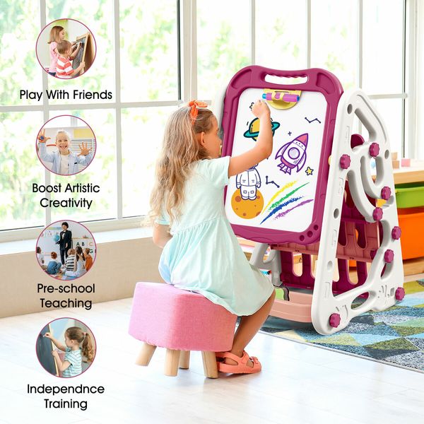 2 In 1 Drawing Board Whiteboard Art Easel Childrens Book Case Shelf w/ Storage Writing Painting Pad Educational Toy for Kids