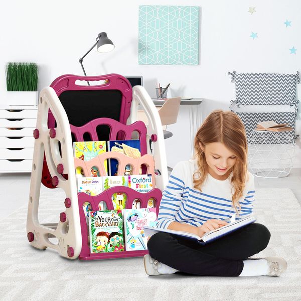 2 In 1 Drawing Board Whiteboard Art Easel Childrens Book Case Shelf w/ Storage Writing Painting Pad Educational Toy for Kids