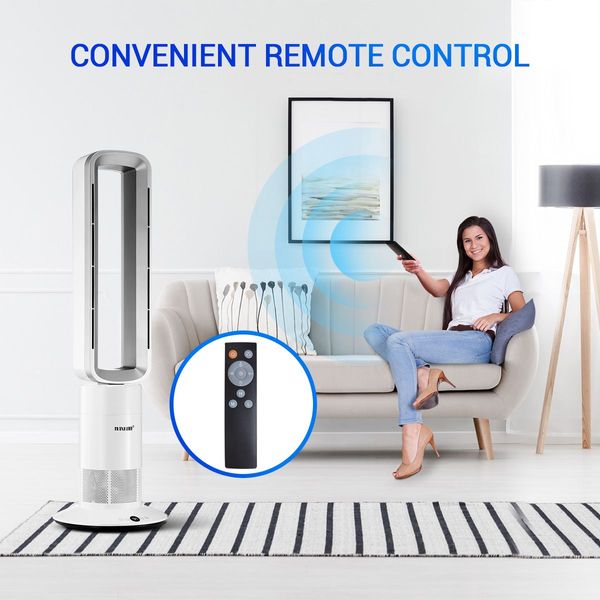 2 in 1 Bladeless Electric Tower Fan Cool Air Hot Heater Remote Control Timer Oscillation