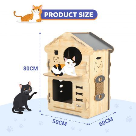 2 Layer Large Cat House Condo Indoor Kitty Scratching Playhouse Durable MDF for Cats Rabbit