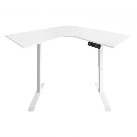 Standing Corner Desk L Shaped White Sit Stand Computer Table Electric Motorised Height Adjustable Ergonomic Home Office