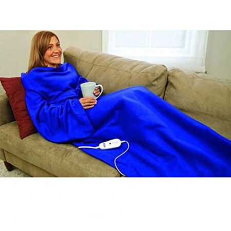 Adult Wrap Snuggle Blanket With Sleeve Super Soft Warm Perfect For Any Occasion (Blue)