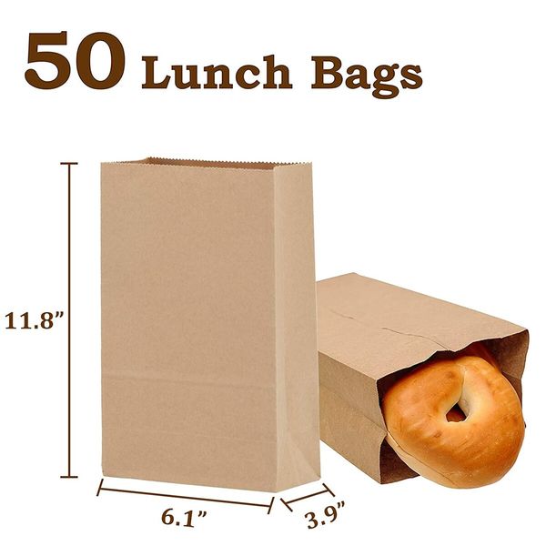 100 Pack Brown Paper Lunch Bags  Kraft Paper Bags Lunch Snacks
