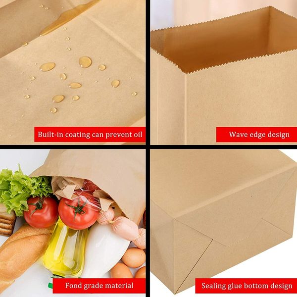 100 Pack Brown Paper Lunch Bags  Kraft Paper Bags Lunch Snacks