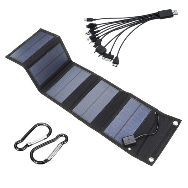 50W Foldable Solar Panel 5V Sun Power Solar Cells Bank Pack USB 10 in1 USB Cable Waterproof for Phone Backpack Camping Hiking