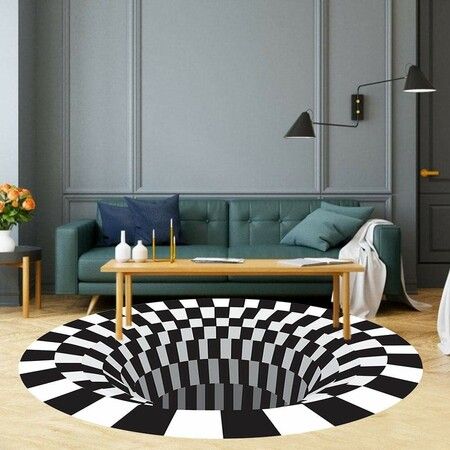 3D Illusion Rug Round Carpet,Checkered Optical Illusions Non Slip Area Rug, Non-Woven Doormat Rug for Bedroom Living Room Office Diameter 80cm