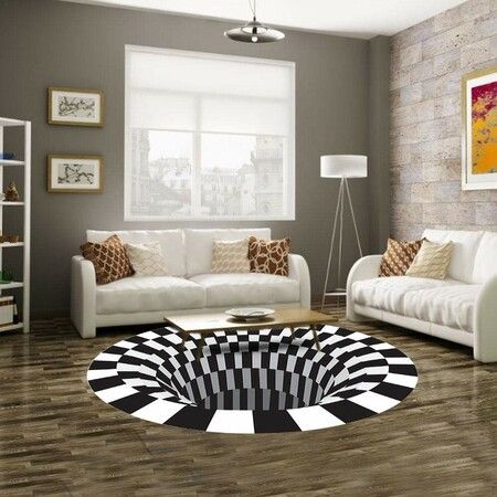 3D Illusion Rug Round Carpet,Checkered Optical Illusions Non Slip Area Rug, Non-Woven Doormat Rug for Bedroom Living Room Office Diameter 80cm