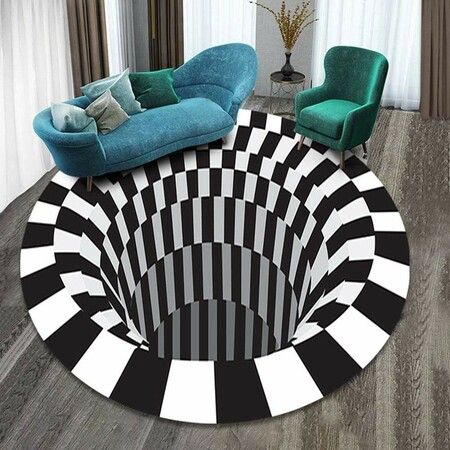 3D Illusion Rug Round Carpet,Checkered Optical Illusions Non Slip Area Rug, Non-Woven Doormat Rug for Bedroom Living Room Office Diameter 80cm