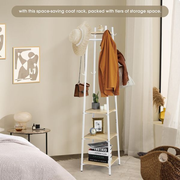 Freestanding Coat Rack Clothes Garment Stand Closet Organizer Hooks Hanger Display Shelf 