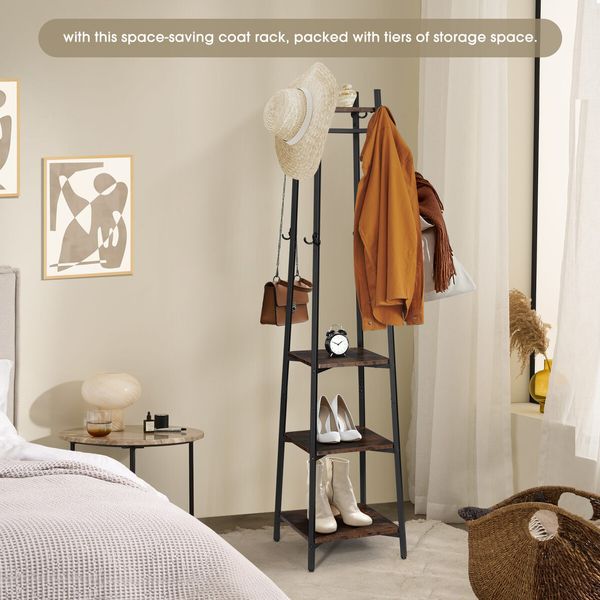 Freestanding Coat Rack Stand Clothes Garment Closet Organizer Hooks Hanger Display Shelf 