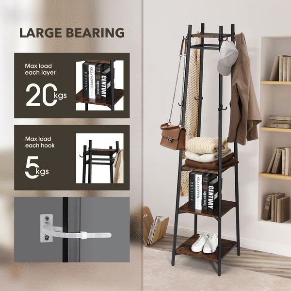 Freestanding Coat Rack Stand Clothes Garment Closet Organizer Hooks Hanger Display Shelf 