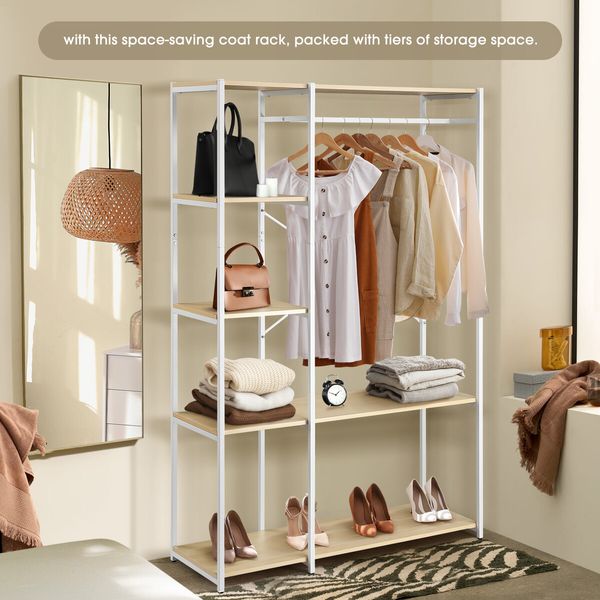 Freestanding Clothes Garment Rack Closet Organizer Shoe Storage Shelf Hanging Display Stand White