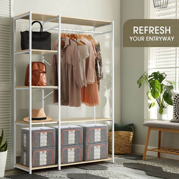 Freestanding Clothes Garment Rack Closet Organizer Shoe Storage Shelf Hanging Display Stand White