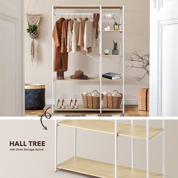 Freestanding Clothes Garment Rack Closet Organizer Shoe Storage Shelf Hanging Display Stand White