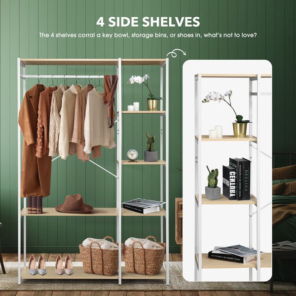 Freestanding Clothes Garment Rack Closet Organizer Shoe Storage Shelf Hanging Display Stand White