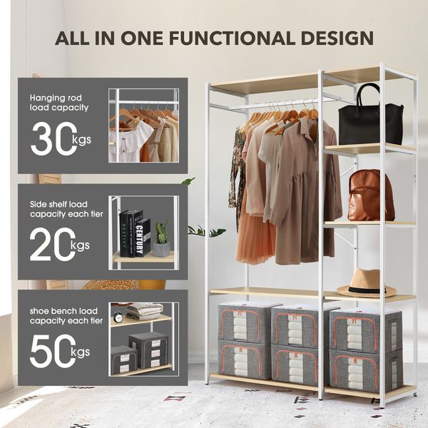 Freestanding Clothes Garment Rack Closet Organizer Shoe Storage Shelf Hanging Display Stand White