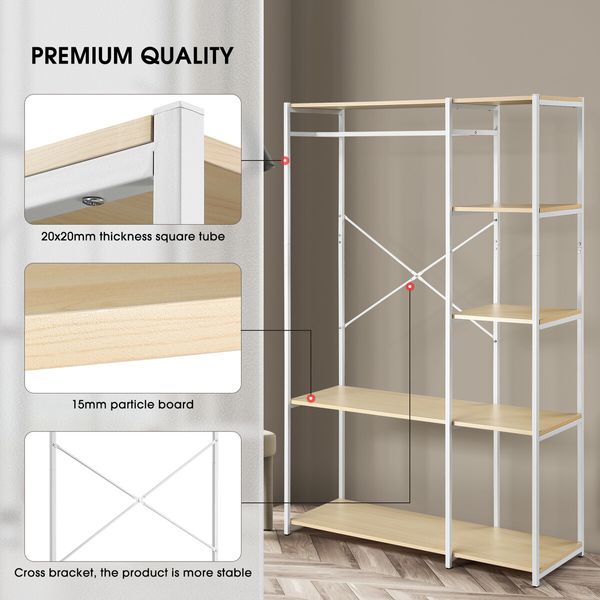 Freestanding Clothes Garment Rack Closet Organizer Shoe Storage Shelf Hanging Display Stand White