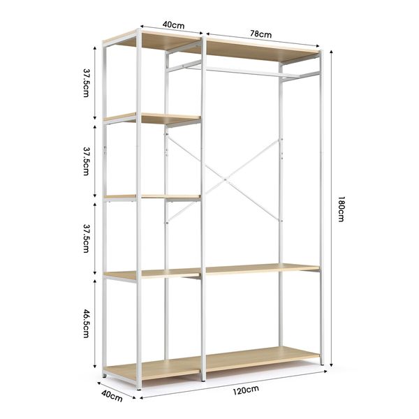 Freestanding Clothes Garment Rack Closet Organizer Shoe Storage Shelf Hanging Display Stand White