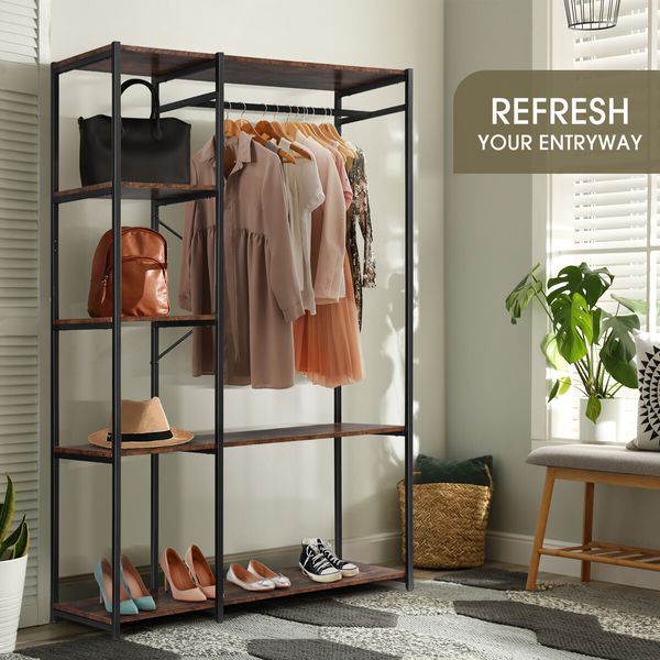 Freestanding Closet Organizer Clothes Garment Rack Shoe Storage Shelf Hanging Display Stand Black