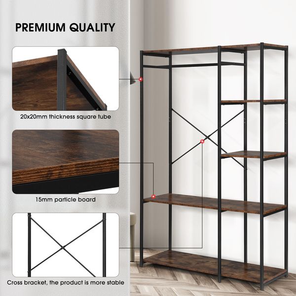 Freestanding Closet Organizer Clothes Garment Rack Shoe Storage Shelf Hanging Display Stand Black