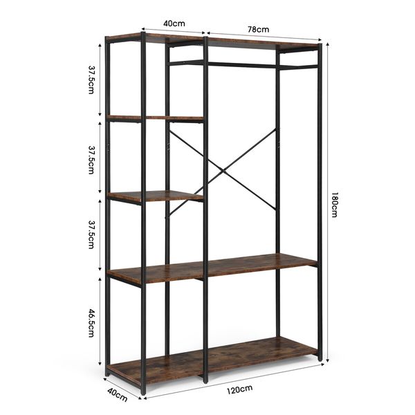 Freestanding Closet Organizer Clothes Garment Rack Shoe Storage Shelf Hanging Display Stand Black