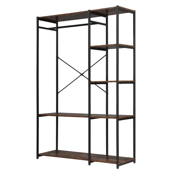 Freestanding Closet Organizer Clothes Garment Rack Shoe Storage Shelf Hanging Display Stand Black