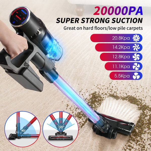 Maxkon 160W Cordless Stick Vacuum Cleaner Floor Mop Portable Powerful Suction 20000PA 60min