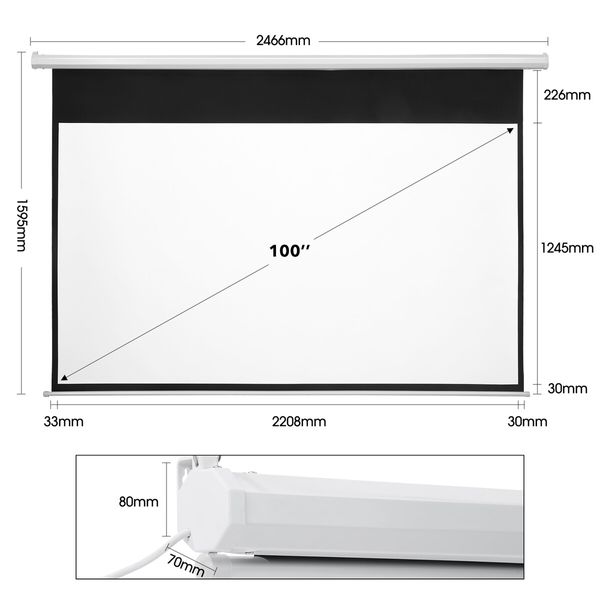 Projector Movie Screen 100 Inch Electric Motorized Portable Large Home Theatre HD 3D