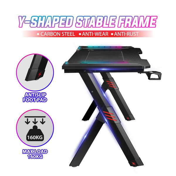 Gaming Desk Office Computer Racer Table Desktop 140CM RGB LED Carbon Fiber