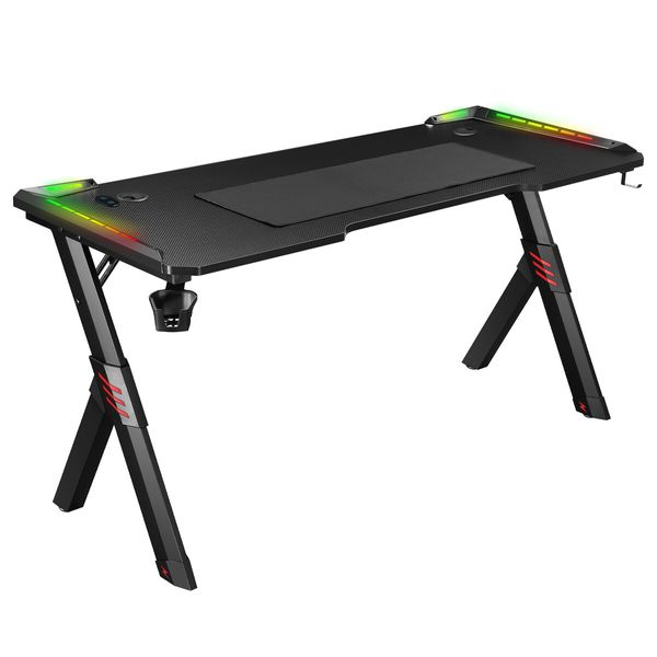 Gaming Desk Office Computer Racer Table Desktop 140CM RGB LED Carbon Fiber