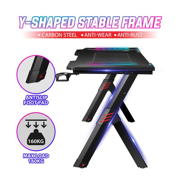 120CM Gaming Desk Computer Office Racer Table RGB LED Carbon Fiber USB Wireless Charger 