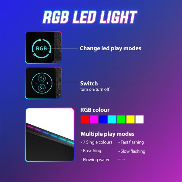 120CM Gaming Desk Computer Office Racer Table RGB LED Carbon Fiber USB Wireless Charger 