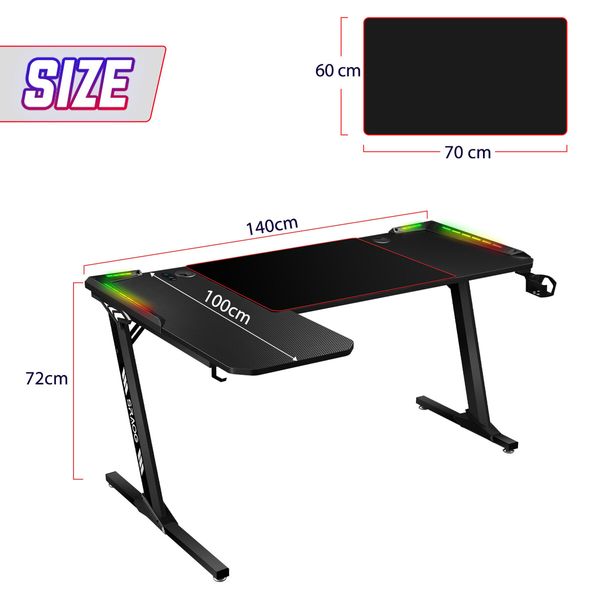 L Shaped Gaming Desk Computer Office Racer Table Desktop RGB LED Carbon Fiber 140CM