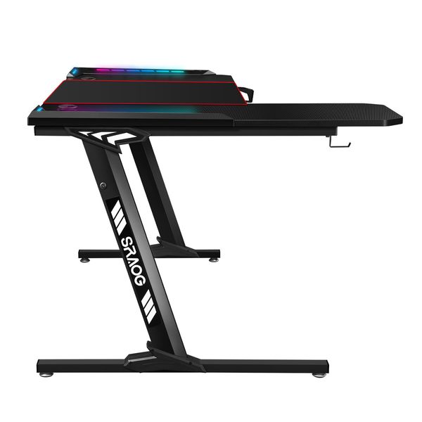 L Shaped Gaming Desk Computer Office Racer Table Desktop RGB LED Carbon Fiber 140CM