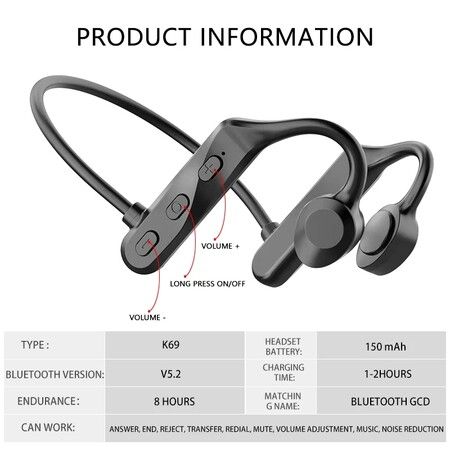 K69 Bluetooth Earphone Wireless Earphone Waterproof Sport Headphones HiFi Stereo Sound All Smart Device Phone