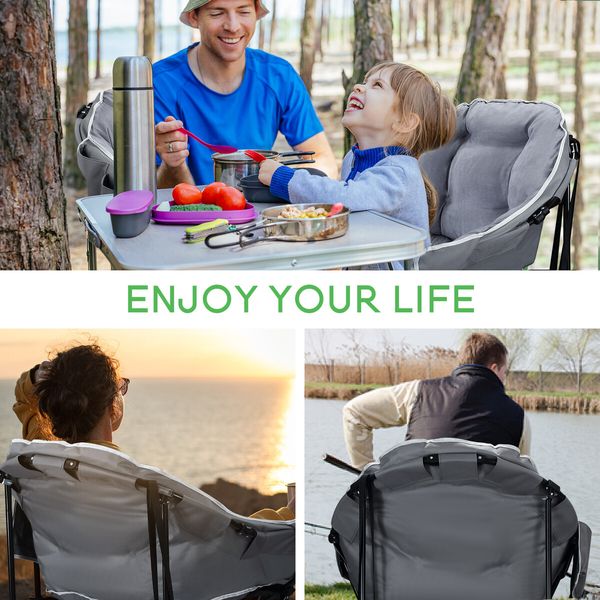 Camping Chair Folding Hiking Fishing Beach Picnic Seating Outdoor Portable Gray