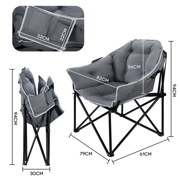 Camping Chair Folding Hiking Fishing Beach Picnic Seating Outdoor Portable Gray