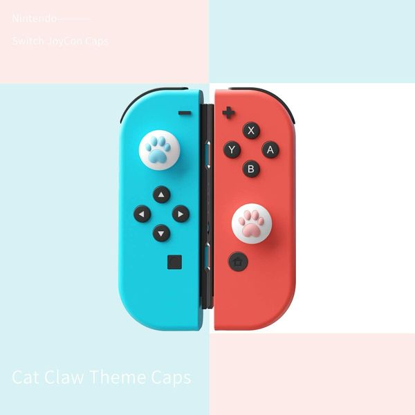 Cute Cat Paw Thumb Grip Caps for Nintendo Switch/OLED/Lite, Soft Silicone Cover for Joy-Con Controller, 4pcs (Pink&Blue)