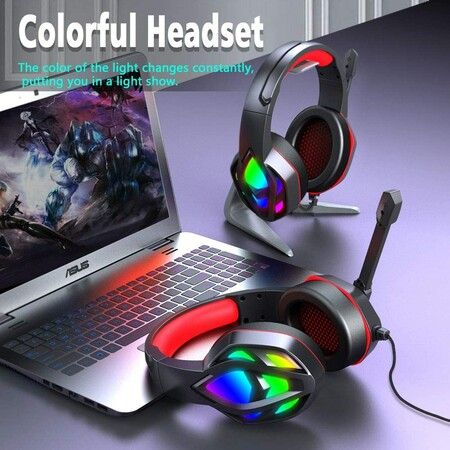 Gaming Headphones with Noise Canceling Mic, Stereo Bass Surround Sound,Compatible with PC, Laptop, PS4