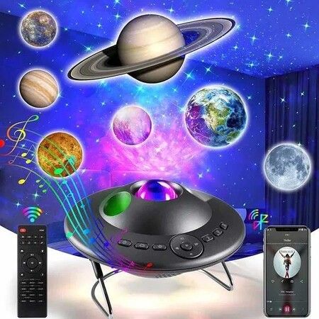 Star Universe Night Light, Projector 10 Planet LED Ocean Wave Galaxy Starry Lamp for Kid Bedroom Ceiling Decor, White