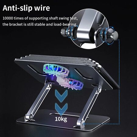 14-17.3 inches Laptop Stand with Cooling Fan Desk Portable Adjustable Foldable Computer Aluminium Desk Notebook Holder TV bed PC Lapdesk Table Stand -Gray