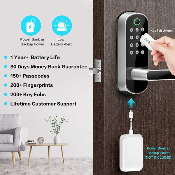 Keyless Smart Fingerprint Biometric Door Lock with Keypad, Passcode Digital Lock with Handle