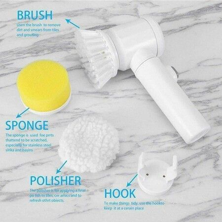 Magic 5in1 Handheld Electric Cleaning Brush for Bathroom Toilet Tub Brush Rags Kit