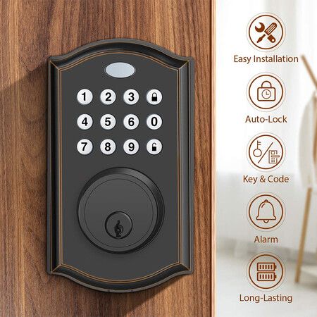 Keypad Deadbolt Lock, Keyless Entry Door Lock with 50 Codes,Electronic Deadbolt with Auto-Lock and Alarm, Top Security for Home and Office