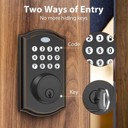 Keypad Deadbolt Lock, Keyless Entry Door Lock with 50 Codes,Electronic Deadbolt with Auto-Lock and Alarm, Top Security for Home and Office